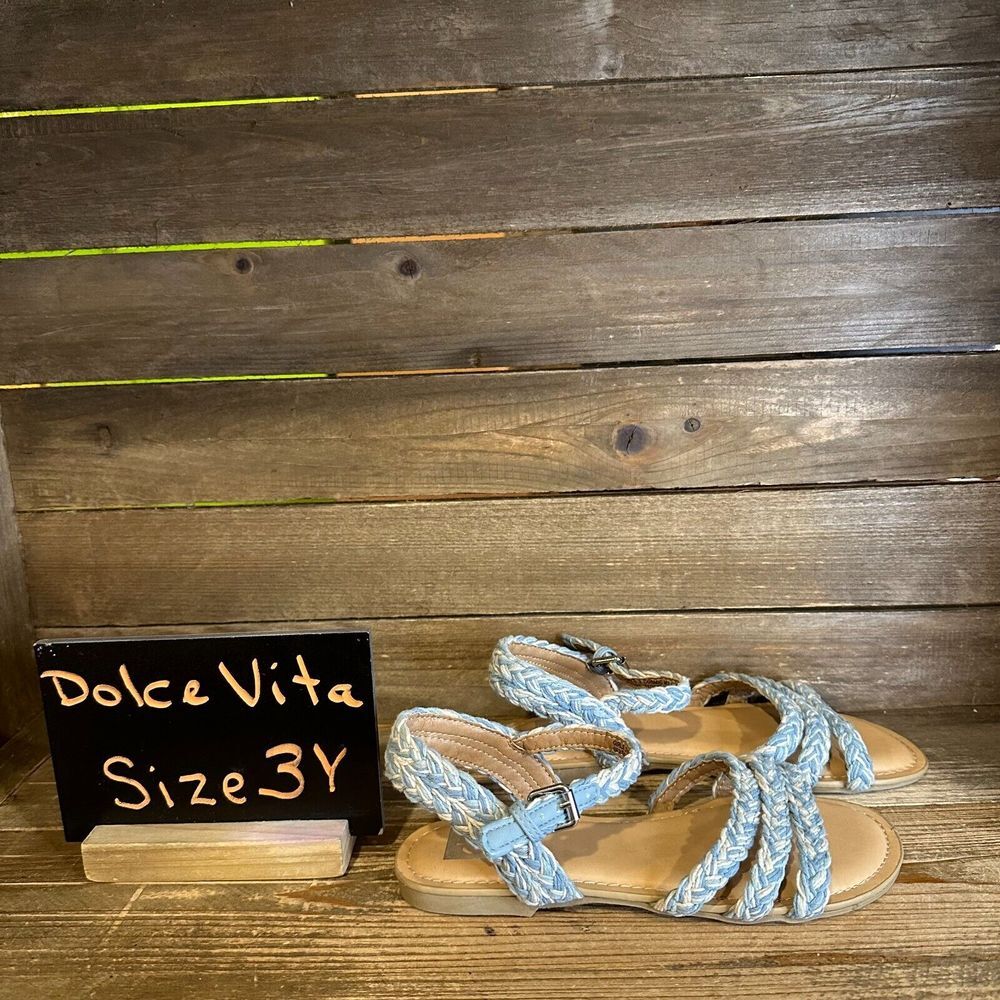 New Girls DV Dolce Vita Cosmic Blue Strappy Ankle Strap Braided Sandals Size 3 Y